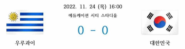 2022년 11월 24일 목요일 16시, 에듀케이션 시티 스타디움에서 열린 2022 카타르 월드컵 H조 1차전. 우루과이와 대한민국이 0 : 0 무승부.